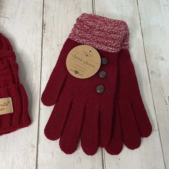 Britt’s Knits Plush Lined Knit Hat W/Faux Fur Pom & Matching Glove Set R… - Picture 2 of 9